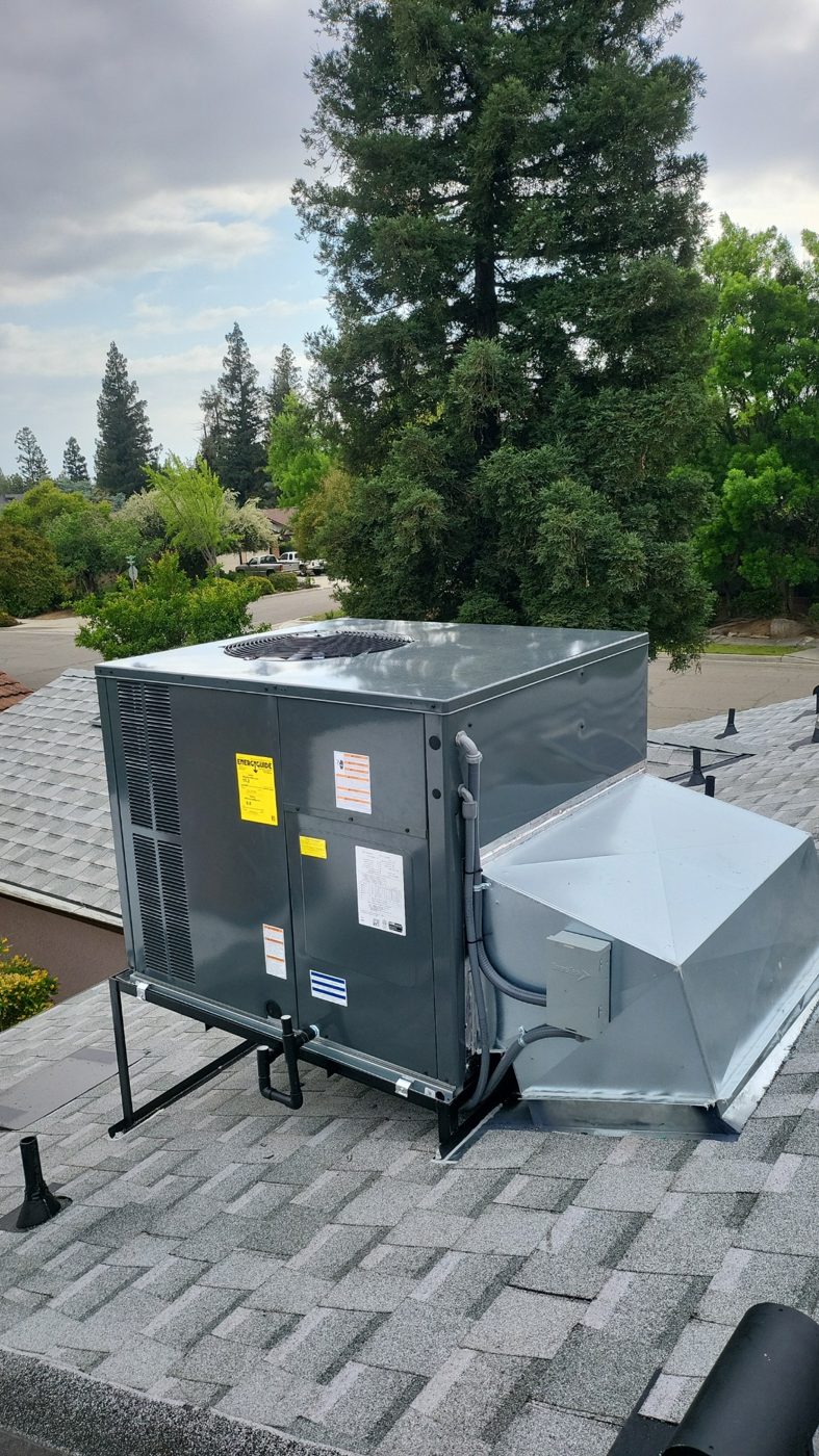 Residential rooftop HVAC package unit installation